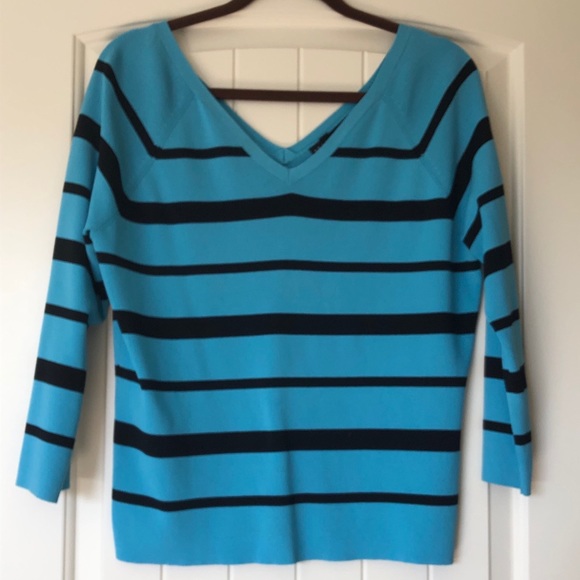 Apostrophe Sweaters - Apostrophe V Neck Black and Blue striped  Size XL.